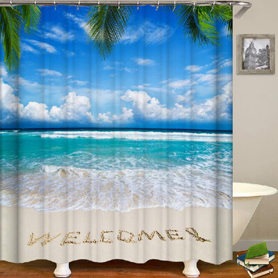 

Shower Curtain Seaside Scenery Printed Blackout Curtains Waterproof Mildew-proof Bathroom Curtain 71"x71