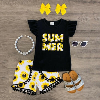 

UK Toddler Baby Girl Clothes SUMMER Tops T-shirtFloral Shorts Pants Outfits Set