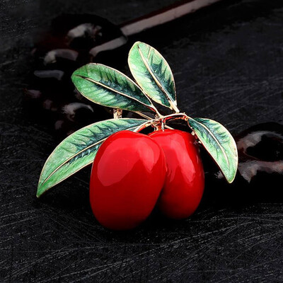 

Enamel Green Leaves Fruit Brooches For Women Brown Red Yellow Color Harajuku Plant Brooch Hijab Pins Girls Hat Bags Gift