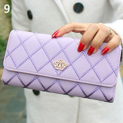 

Women Quilted Crown Clutch Long Purse Faux Leather Wallet Card Holder Handbag