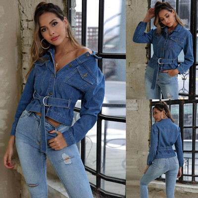 

Toponeto Womens Denim Long Sleeve Button Bow Jacket Casual Coat Outwear