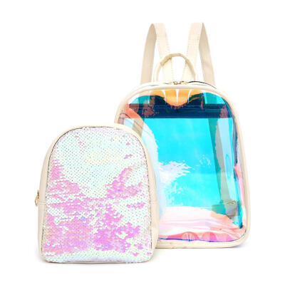 

2pcsset PVC Transparent Clear Sequins Women Backpacks Shoulder Bags