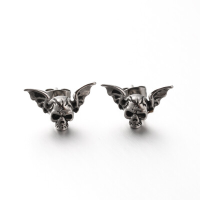 

Retro 316 Stainless Steel Skull with Wing Ear Studs Antique Silver 11x175mm pin 08mm