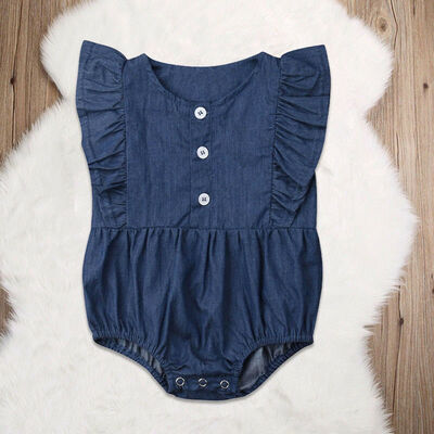

SUNSIOM Newborn Infant Baby Girls Denim Romper Bodysuit Jumpsuit Ruffle Clothes Outfit