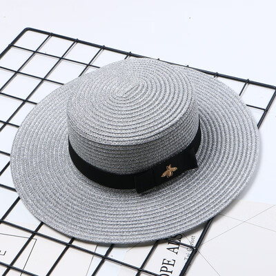 

Korean embroidered butterfly cartoon straw hat children spring&summer flat brim visor Hat Beach Sun Hat