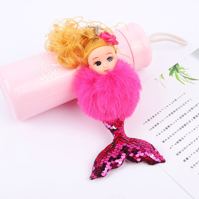 

Creative new mermaid Key Chains Animal Mermaid Keychain Lovely Rabbit Fur Ball Car Keyring Women Key Holder Bag Jewelry