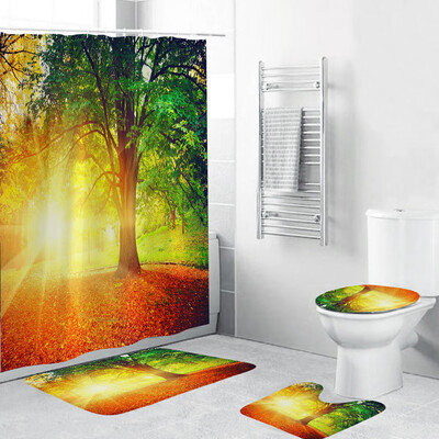 

Siaonvr 4PCS Non Slip Toilet Polyester Cover Mat Set Bathroom Shower Curtain