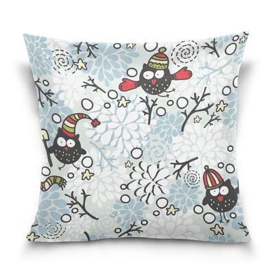 

ALAZA Thanksgiving Throw Pillow Cover 16 X 16 inch Cushion Cover with Owl And Snow Printed Pillowcase