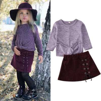 

Baby Kids Girl Autumn Winter Outfits Set Knitted Wool SweaterMini Skirt Clothes