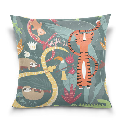 

ALAZA Throw Pillow Cover 16 X 16 inch Christmas Gift Cushion Cover with Rain Forest Animals Printed Pillowcase