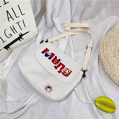 

Ins Summer canvas bag female oblique satchel Ancient feeling Girl College students Korean version of one shoulder lovely canvas ba