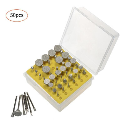 

50pcs Diamond Grinding Heads 18-Inch Shank Diamond Coated Rotary Burrs Set Grinder Rotary Tool Set Grinding Cutting Head Drill Bi