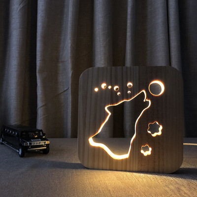 

Gobestart Wooden LED Night Light Animale Dog Paw Cat Lion Pet Shaped 3D USB Desk Lamp