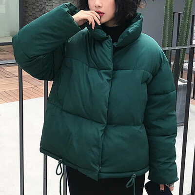 

Toponeto Women Fashion Stand Collar Zipper Drawstring Pocket Cotton-padded Clothes Coat