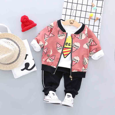 

Autumn Baby Boy Girl Long Sleeve Cartoon T-shirt Zipper Sweatshirt Trousers Casual Outfits