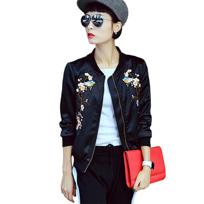 

Flower Embroidered Zip Up Bomber Jacket