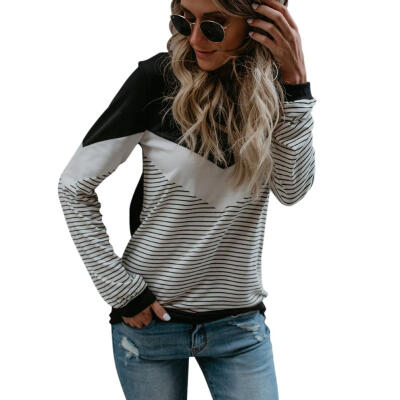 

Women Long Sleeve T-shirt Stripe Patchwork Pullover Tops Casual Clothes