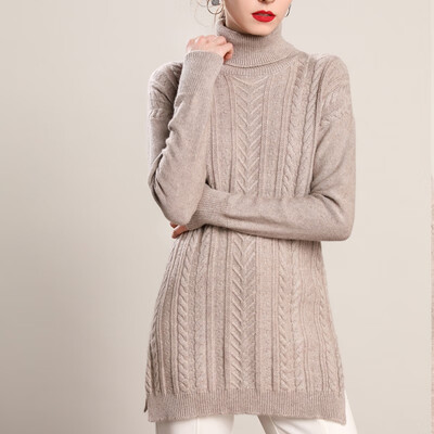 

QIANMUCHUN Womens High Lapel Medium Long Cashmere woolen sweater 5788