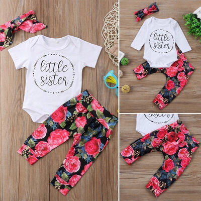 

3Pcs Newborn Baby Girls Cotton Tops Romper Flower Pants Leggings Outfits Clothes