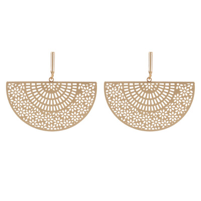 

Alloy Dangle Stud Earrings Half Round Hollow Golden 48x54mm