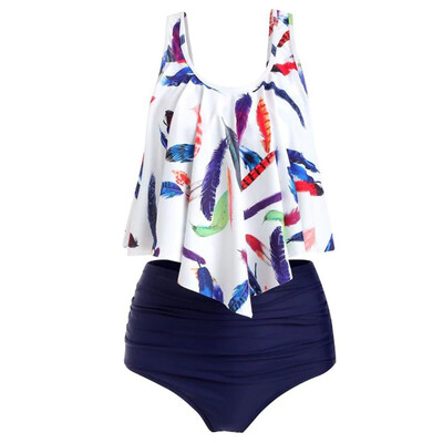 

Roseonmyhand Womens Plus Size Lotus Leaf Print Swimsuit High Waist Split Bikini