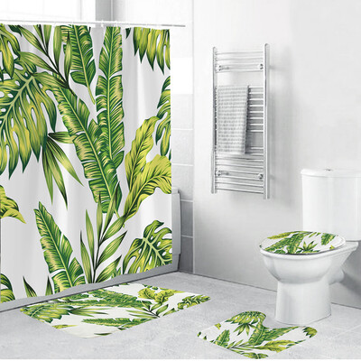 

〖Follure〗4PCS Non Slip Toilet Polyester Cover Mat Set Bathroom Shower Curtain