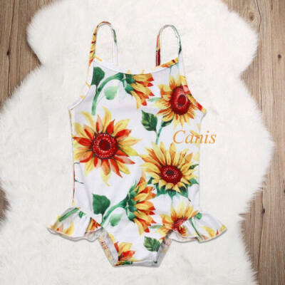 

US Kids Toddler Baby Girl SunFlower Swimwear Romper Bodysuit Bathing Suit Beach