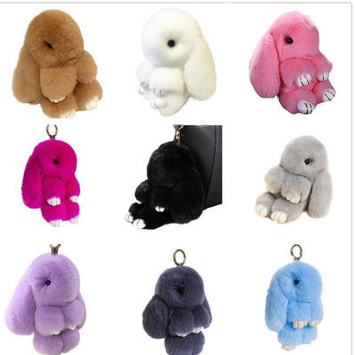 

Bunny Rex Rabbit Fur Bag Handbag Keychain Pom Doll Ball Key Chain Ring Pendant Phone Deco 18 Colors 3 Sizes 4&quot 5&quot 7&