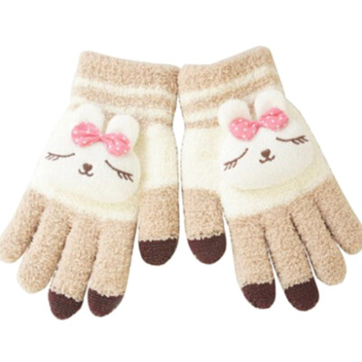 

Cute Cartoon Pattern Smart Phone Touch Screen Gloves Warm Vogue Solid Knitted Full Finger Gloves Mittens for Women