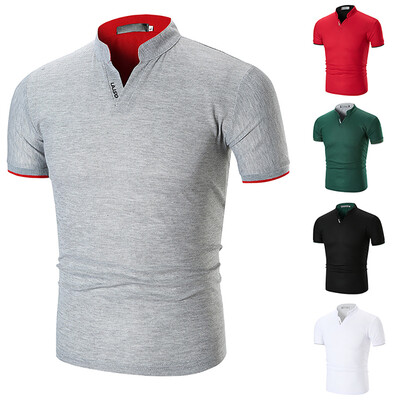 

Toponeto Summer Mens Rigid Collar Casual Pure Color Fashion Short Sleeve Tops