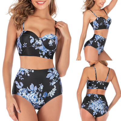 

Roseonmyhand Women Two Pieces Bathing Suits Top Ruffled With High Waisted Bottom Bikini Set