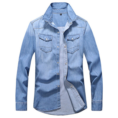 

Toponeto Mens New Fashion Autumn Winter Casual Denim Long Sleeve Pockets Tops Blouse
