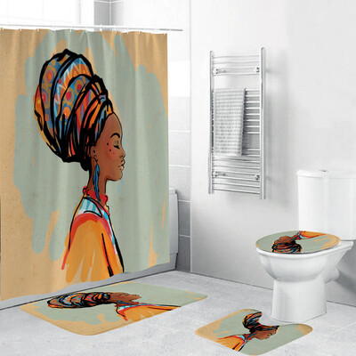 

Gobestart 4PCS Non Slip Toilet Polyester Cover Mat Set Bathroom Shower Curtain
