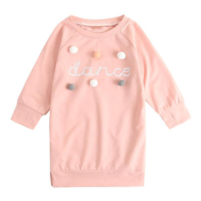 

Spring O-Neck Cute Pompon Cotton Dress Girls Sweatshirt Casual Daily Wear