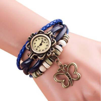 

Vintage ladies fashion Quartz watch women Girls Butterflies Pendant hours Bead Bracelet wrist watch clock reloj mujer &Ff