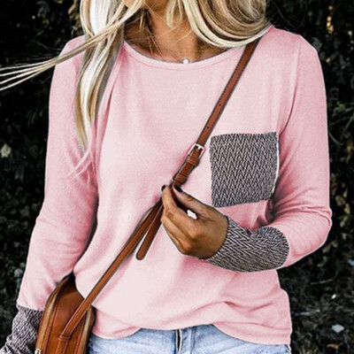 

Autumn Winter Women Pure Color Slim Warm Shirt Tops Plus Size Ladies Round Neck Long Sleeve Patchwork Pullovers