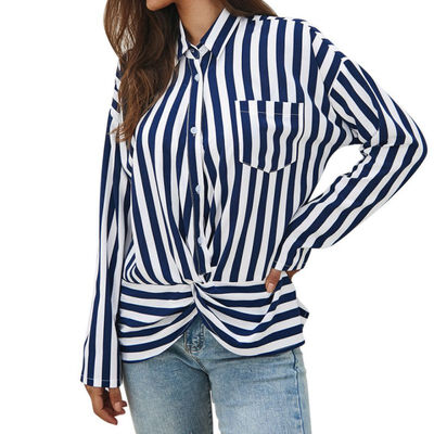 

Women Autumn Personality Loose Stripes Long Sleeve Concise All-match Button-down Shirts