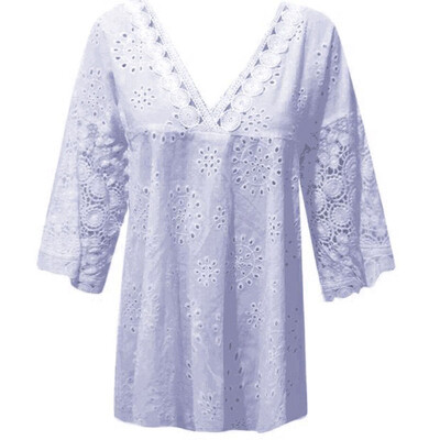 

Womens V Neck Long Sleeve Tops Loose Casual Hollow Shirt Vintage Boho Blouse