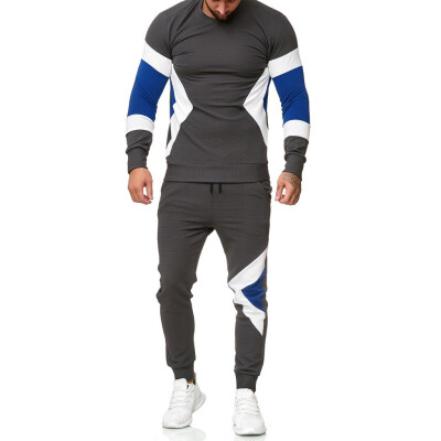 

Toponeto Mens Autumn Winter Patchwork Sweatshirt Top Pants Sets Sports Suit Tracksuit