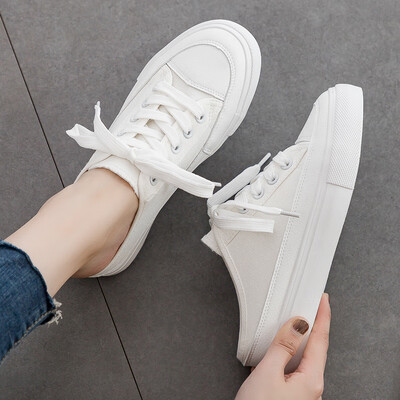 

Thick bottom&half canvas shoes Women Xia 2019 new bag head without heel wearing cool lazy shoes Korean version of a pedal