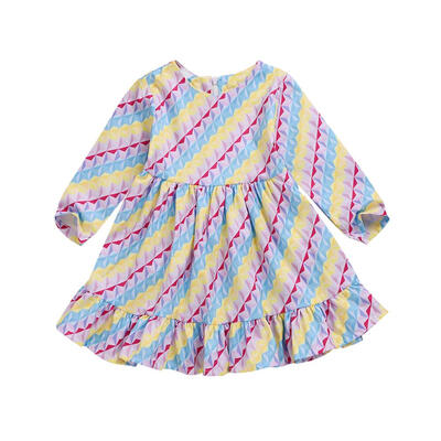 

Family Matching Outfits Long Sleeve Mother Girls Dresses Colorful Clothing