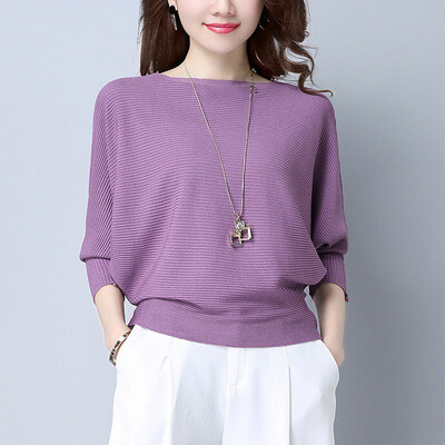 

Autumn Women Batwing Sweaters O Neck Pullovers Loose Knitted Female Jumpers Tops New Arrival Striped Pullovers&Sweaters