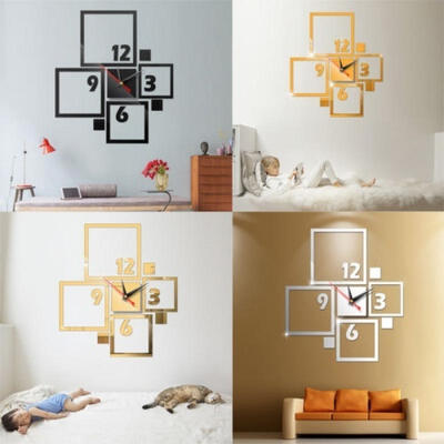 

New DIY 3D Wall Clock Wall Mirror Sticker Home Bedroom Office Decor Art Decal Stickers