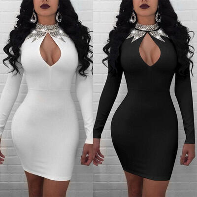 

Fashion Women Long Sleeve Bodycon Casual Party Evening Cocktail Mini Club Dress