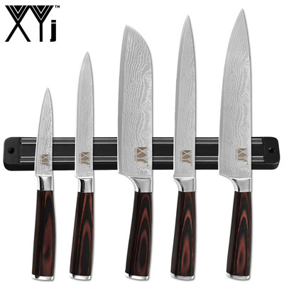 

XYj Magnetic Knife Holder Stainless Steel Knives Set Damascus Pattern Blade Chef Santoku Slicing Utility Paring Knife
