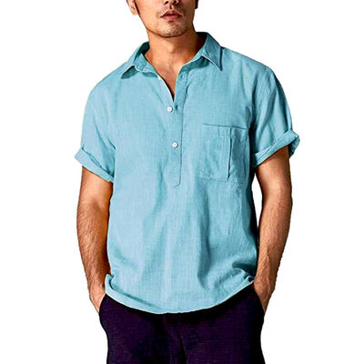 

Mens Casual Linen Short Sleeve Summer Solid Shirts Loose Dress Soft Tops Tee
