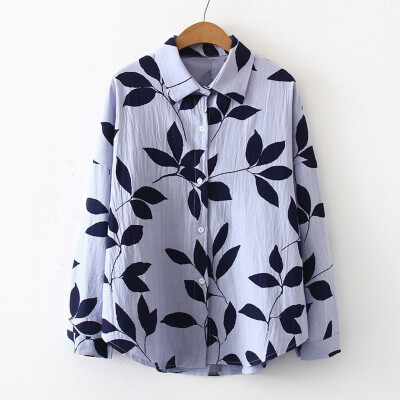 

Tailored Women Autumn Long Sleeve Leaf Print Loose Button Shirt Casual Blouse Tops