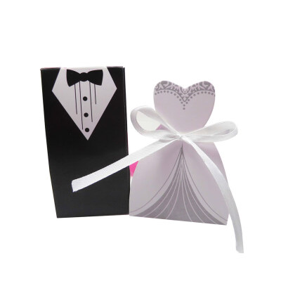 

New Hot 100pcsset Bride And Groom Dresses Wedding Candy Box Gifts Favor Box Wedding Bonbonniere DIY Event Party Supplies