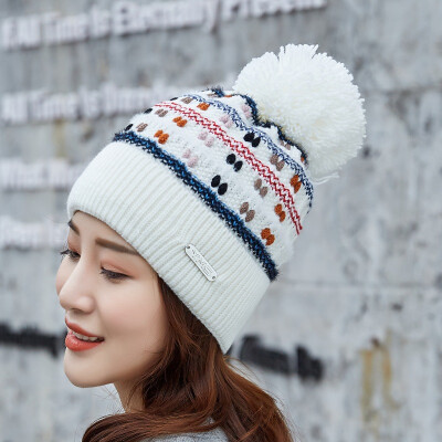 

Hat winter winter double-layer double-layer warm wool-cap Korean style wool-ball knit cap cute simple students cap