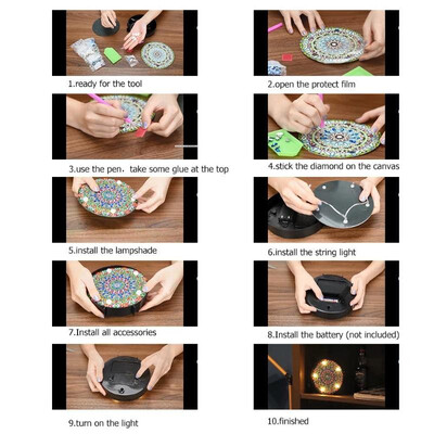 

DIY LED Diamond Painting Mandala Full Drill Special Shaped Light Home Decor